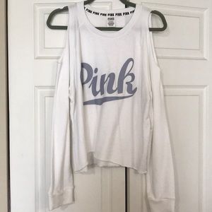 Pink cold shoulder crop sweater shirt